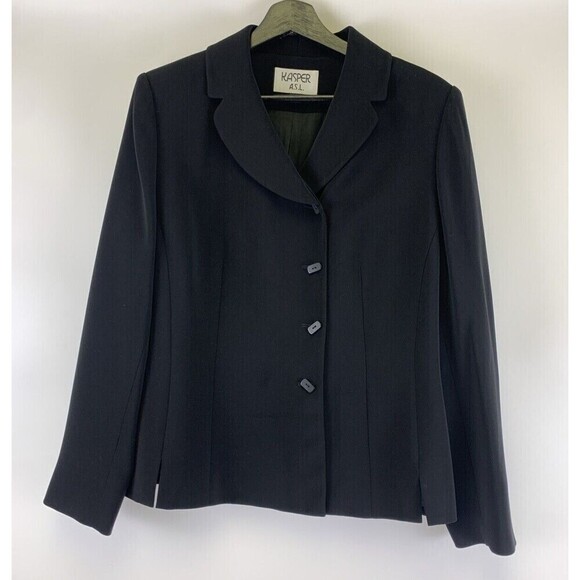 BOGO Kasper A.S.L. Skirt Suit Black Blazer Button Straight Knee Pencil Womens 10 - Picture 2 of 16